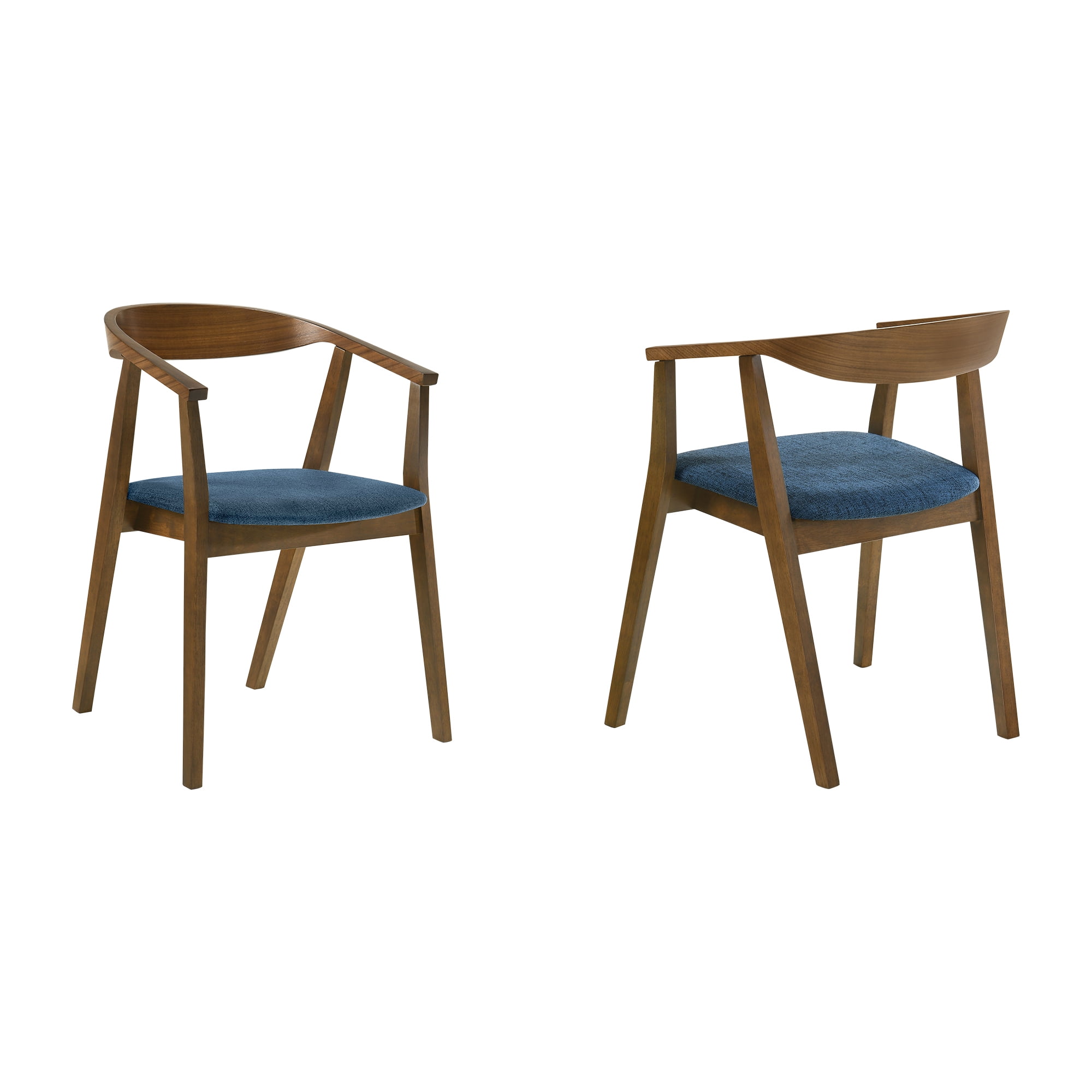 Santana Wood Dining Chair in Walnut Finish with Blue Fabric - Set of 6