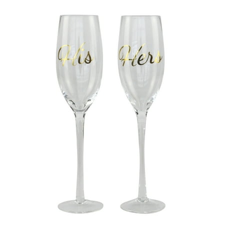 Topshelf Decorative Gold His And Hers Champagne Glasses Bride
