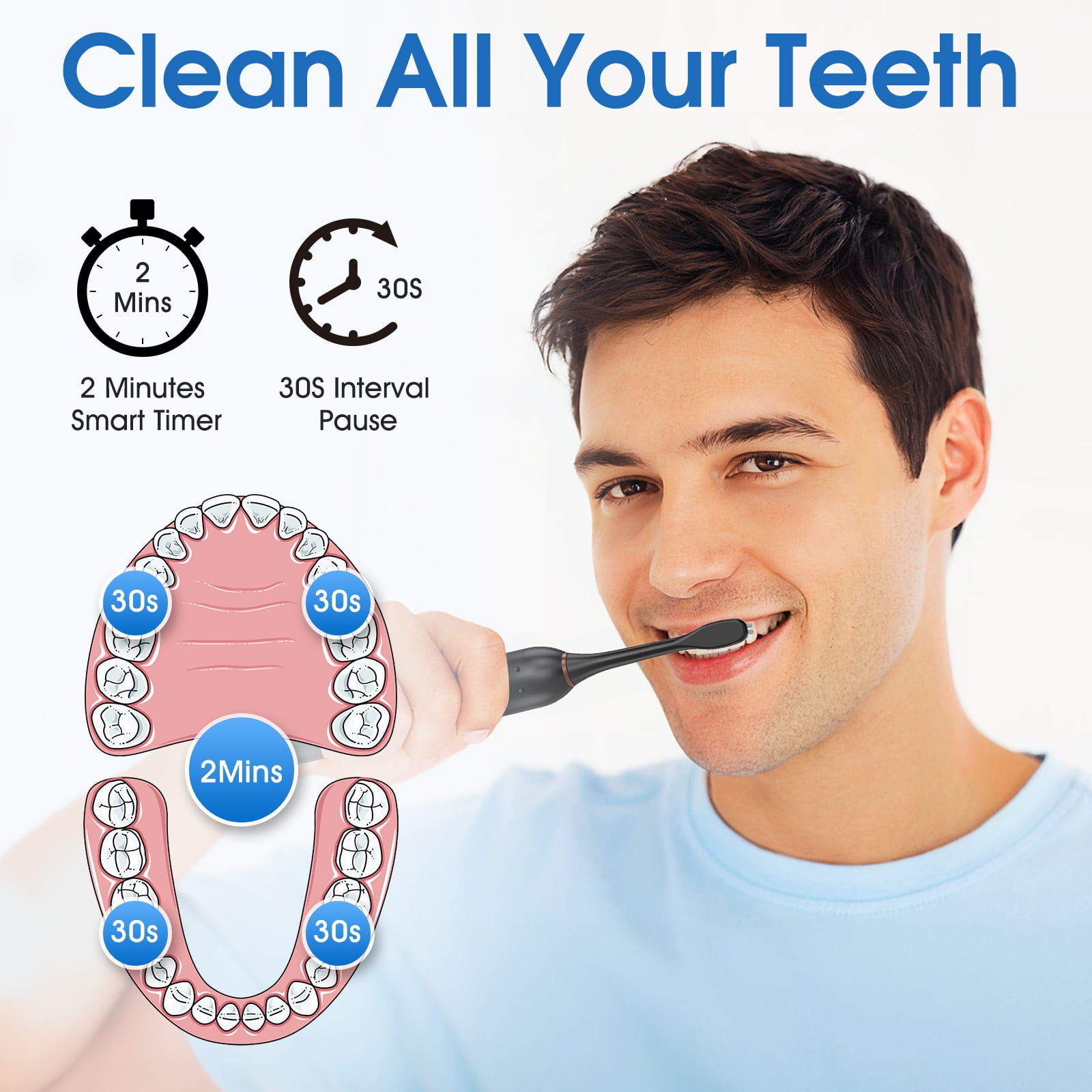 delpattern Sonic Electric Toothbrush, Adult Toothbrush Electric with 8 Brush Heads, 6 Modes, Wireless Fast Charge, 40000 VPM Deep Clean, Travel Case, Smart Timer, Black