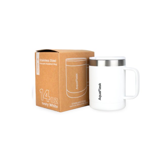Aquaflask Tasse Isotherme avec Poignée et Couvercle, 14oz (415ml), Acier Inoxydable, Sans BPA (Blanc Ivoire)