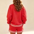 thumbnail image 4 of Women's 2 Piece Outfits Sweatshirt and Shorts Sets Long Sleeve Crew Neck Lounge Matching Sets with Pockets Plaid Trim Casual Pajama Set Red, 4 of 5