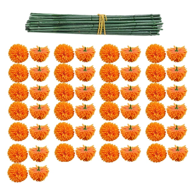 Flor artificial de caléndula, 50 piezas de flores artificiales de caléndula Diwali decoración del hogar corona de bricolaje solución innovadora
