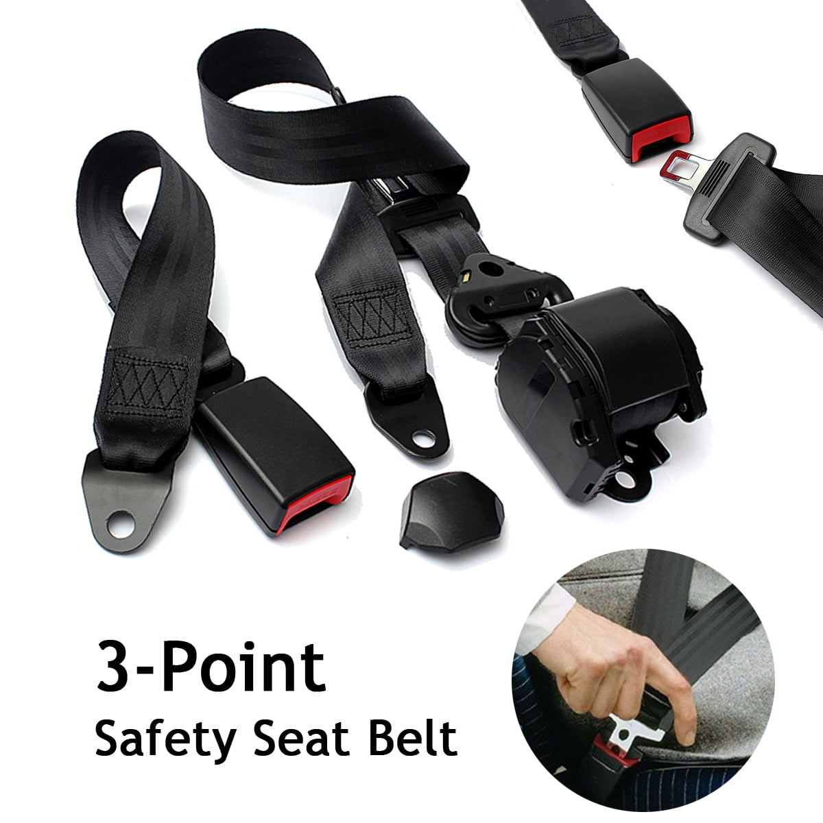 Universal 3Point Adjustable Heavy-Duty Nylon Car Safety Seat Belt Strap Seatbelt