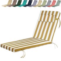 Chaise Lounge Cushions Outdoor, Water-Resistant Patio Chaise Cushion with Ties and Pillows, 3'' High-Density Foam Patio Chaise Lounge Replacement Cushion for Lawn Pool,Yellow White