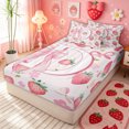 thumbnail image 2 of meiyoeat Strawberry Letter D Zipper Comforter Set with Fitted Sheet and 2 Pillowcases for Kids Girls, Cartoon Ribbon Zipper Bedding Set, Pink, Pink Reversible, 3 Pieces, 2 of 6