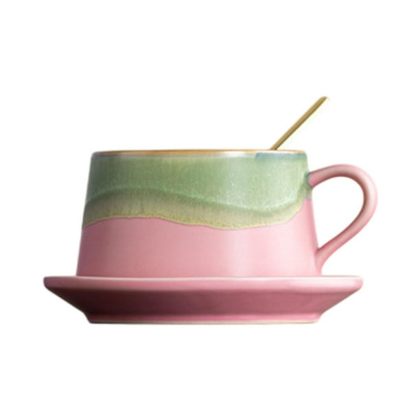 Taza de café de cerámica de 280 ml para cenas, regalos de cumpleaños para adultos Rosa