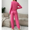 thumbnail image 3 of SWSMCLT Women's Long Sleeve Pajamas Set Pj Sleepwear Fall Elastic Waist Lounge Set Winter Pajama Set Crew Neck Loose High Waisted Closed Bottoms Drawstring Pants Rose Medium, 3 of 5