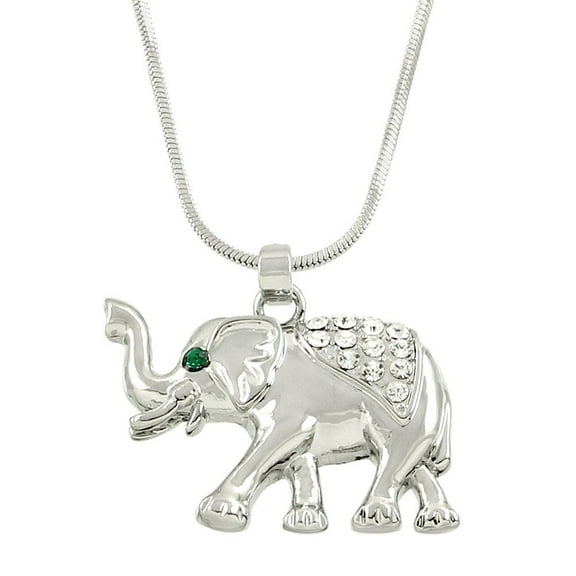 Elephant Pendant Necklace Rhinestone Crystal Rhodium High Polished J1506