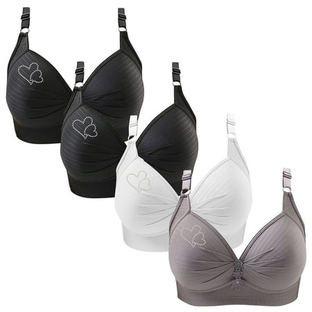 Clearance TOUMENY Nude Bra Everyday Bras 4PC Woman s Printing Gathered Together Large Size Daily Bra Underwear No Rims