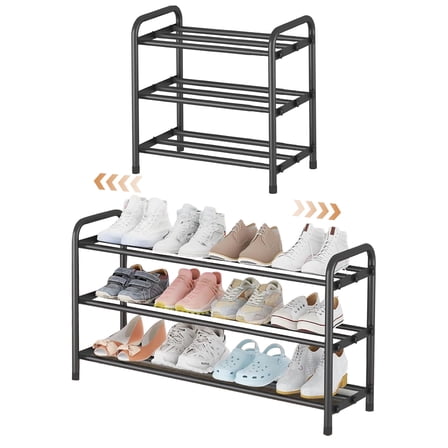 GIRACOA 3-Tier Expandable Shoe Rack – Adjustable Shoe Organizer for Closet, Entryway & Doorway
