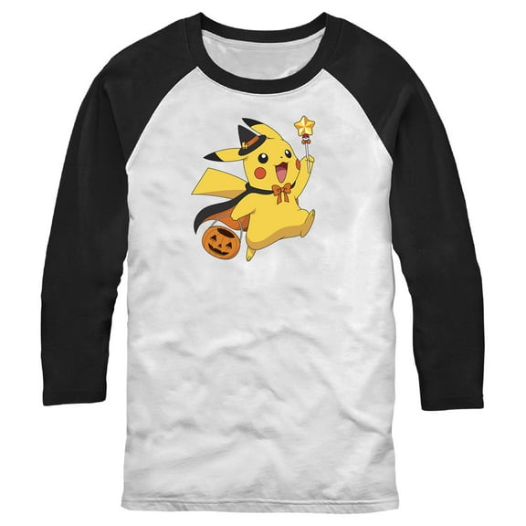 Men's Pokemon Halloween Pikachu Wizard  Baseball Graphic Tee White/Black Small