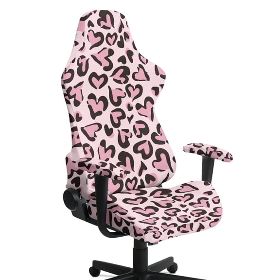 HELLHERO Pink Heart Leopard Print Soft Gaming Chair Cover with Armrest Covers for Home Gamer Room, Stretchable Universal Set of 4 Gaming Chair Covers Slipcovers with Armchair Slipcovers