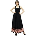thumbnail image 1 of Bimba Jupe Longue Maxi pour Femme avec Bordure Contrastante Jupe Bohème à Taille Élastique, 1 of 8