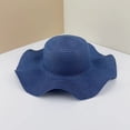 thumbnail image 3 of Elegant Scalloped Edge Sun Hat Wide Brim Straw Beach Cap Foldable Summer UV Protection Headwear Navy, 3 of 3