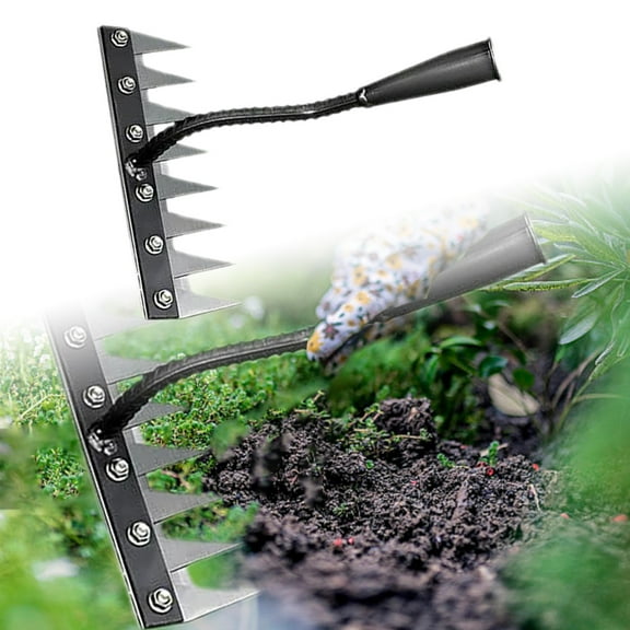 Heavy Duty Steel Garden Rake - 8-Tooth Detachable Weeder & Cultivator Tool for Lawn, Yard, Flower Beds | Ergonomic Handle | All-Soil Metal Rake (Size as Pictured)