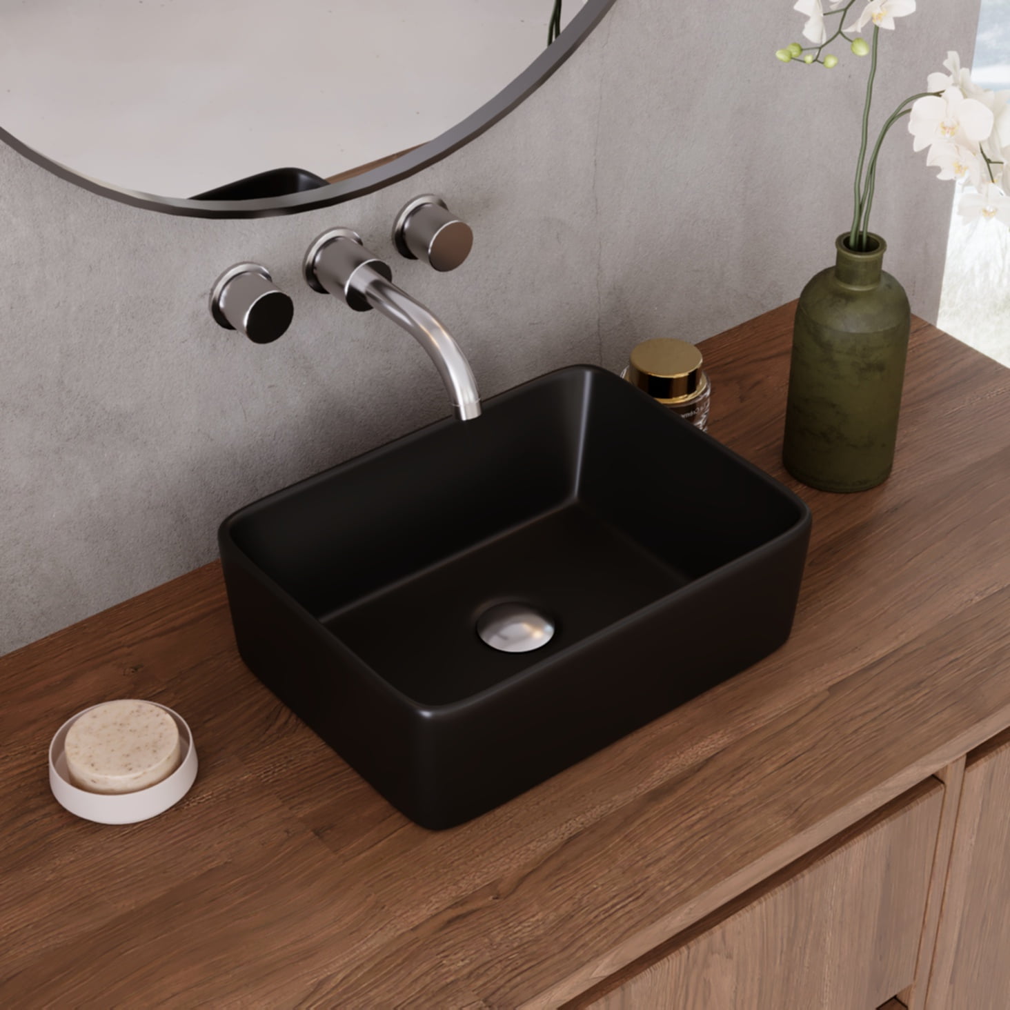 DV-1V0048B DeerValley Liberty 16 in. L x 12 in . W Rectangular Bathroom Ceramic Vessel Sink in Black, Faucet not Included
