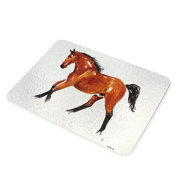 KuzmarK Glass Cheese Cutting Board 11"x7.75" - Abstract Bay Warmblood Horse Equine Art by Denise Every