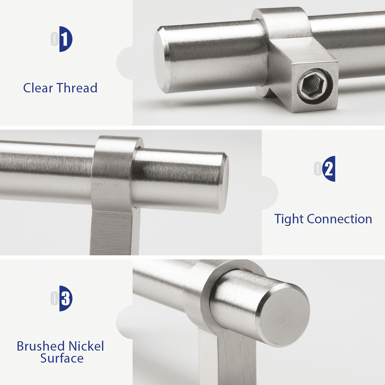 Homdiy 10 Pack Cabinet Handles Brushed Stainless Cabinet Pulls Drawer Handles for Kitchen Door Bedroom Dresser Bathroom Wardrobe Hardware,3in Hole Centers
