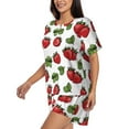 thumbnail image 2 of Naloa Hand Drawn Strawberry Women's Short-Sleeved Pajama Set, Loungewear, Summer pajamas, Breathable Cozy - X-Large, 2 of 9