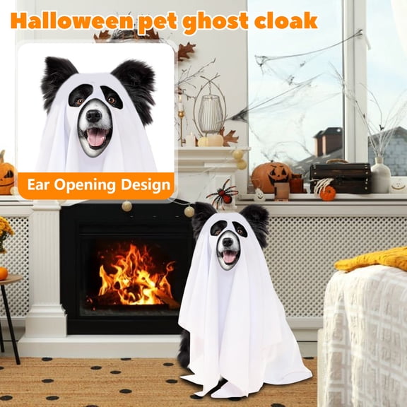 Medium Large Dog Halloween Ghost Costume, Pet Halloween Costumes White Ghost Cape, Cloth Cats Dog Halloween Costumes for Halloween Party Decor (White)