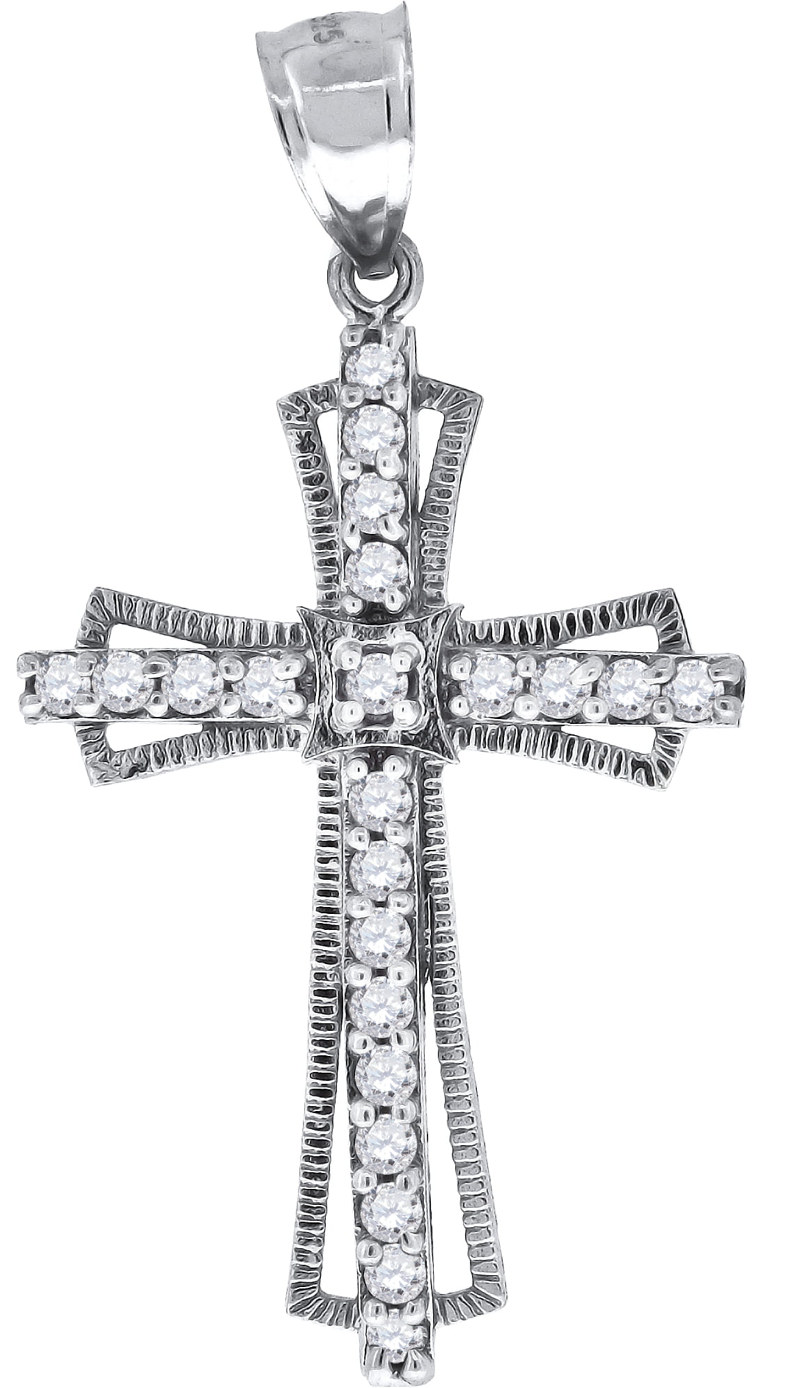 Saris and Things 925 Sterling Silver Cubic Zirconia CZ Flower Cross Religious Pendant Charm