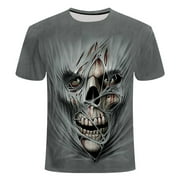 Men's Halloween Horror 3D Pattern Skull T-Shirt Round Neck Nightmare Before Christmas Haunted Scene Tees Short Sleeve
