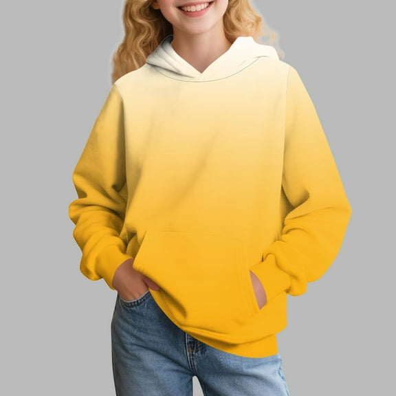 BXJX Oversized Hoodies for Kids Girls Boys 3-126Y- Gradient Sweatshirts Ear Hooded Casual Loose Fall Pullover with Pocket Yellow Size 14 Years