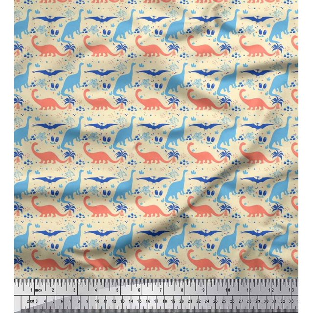 Soimoi Cotton Jersey Fabric Tree & Dinosaur Animal Print Sewing Fabric Yard 58 Inch Wide