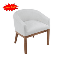 Tcbosik Barrel Dining Chair, Linen Fabric Upholstered Farmhouse Kitchen Chair with Wood Legs, Accent Armchair for Bedroom, Living Room, Beige