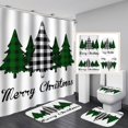thumbnail image 1 of MesaSe Ensemble de Rideau de Douche 4 Pcs avec Tapis Antidérapant, Couvercle de Toilette et Tapis de Bain, Noël à la Ferme, Carreaux Buffalo Rouges et Noirs, Camion, Vache Laitière, Rideau de Douche Durable pour Salle de Bain, 1 of 8