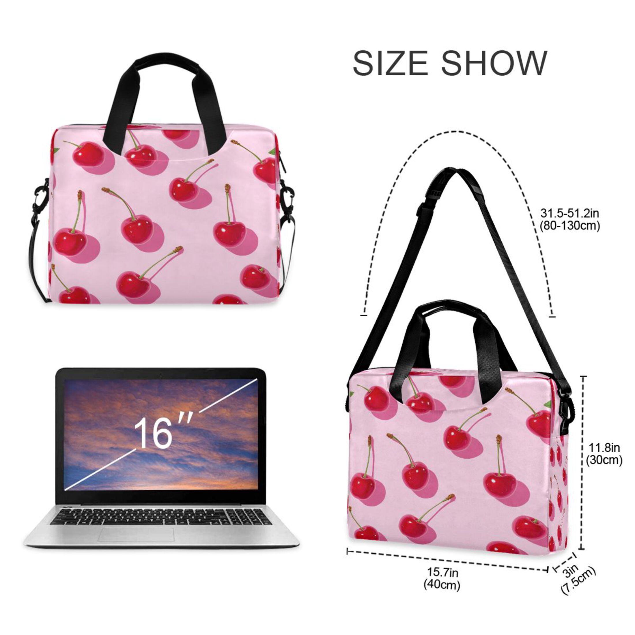 16" Laptop Tote Bag Laptop Sleeve Case Computer Briefcase for Work & Travel Red Cherries