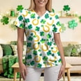 thumbnail image 4 of GEWSEY St. Patricks Day Scrub Tops for Women Irish Shamrock Holiday Shirts V Neck Short Sleeve Nursing Uniform with Pockets (White, S), 4 of 8