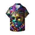 thumbnail image 2 of Feancey Big and Tall Hawaiian Shirts for Men Mardi Gras Beach Party Shirt Short Sleeve Trendy Mask Print Button Down Shirts Novelty Holiday Hawaii Shirt Multicolor 5XL, 2 of 6