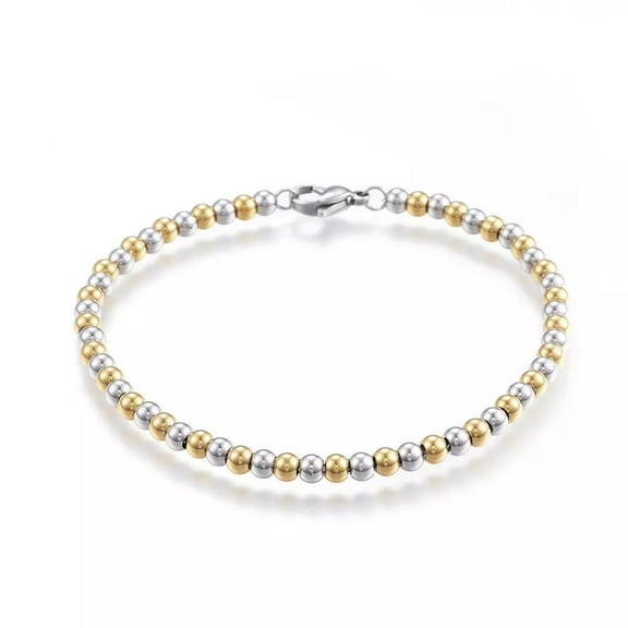 Stainless Steel Beaded Bracelet Lobster Gold Silver 7.6" 195mmx4mm Z232