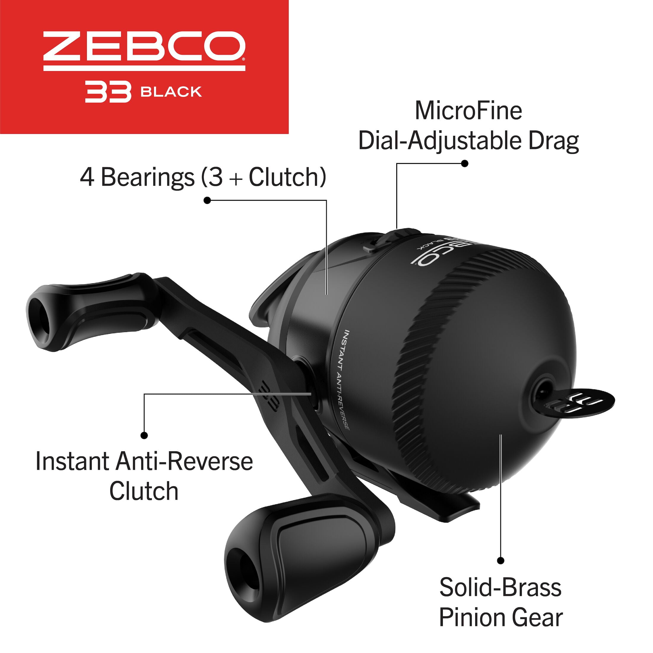 Zebco 33 Black Spincast Reel and Fishing Rod Combo, 6-Foot Rod, Size 30 Reel, Black