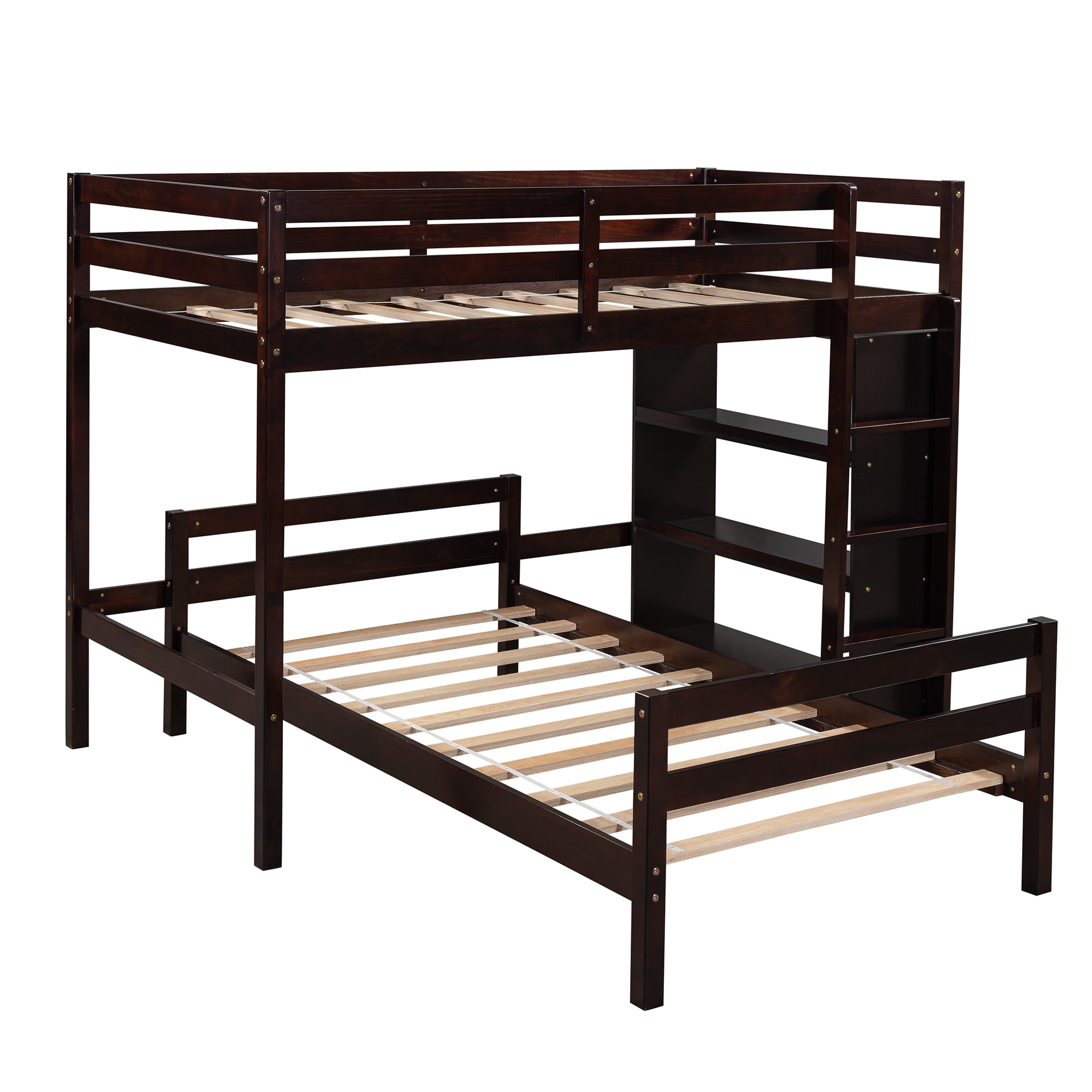Twin Solid Wood LShaped Bunk Bed, Juniors Twin over Twin Loft Bed with