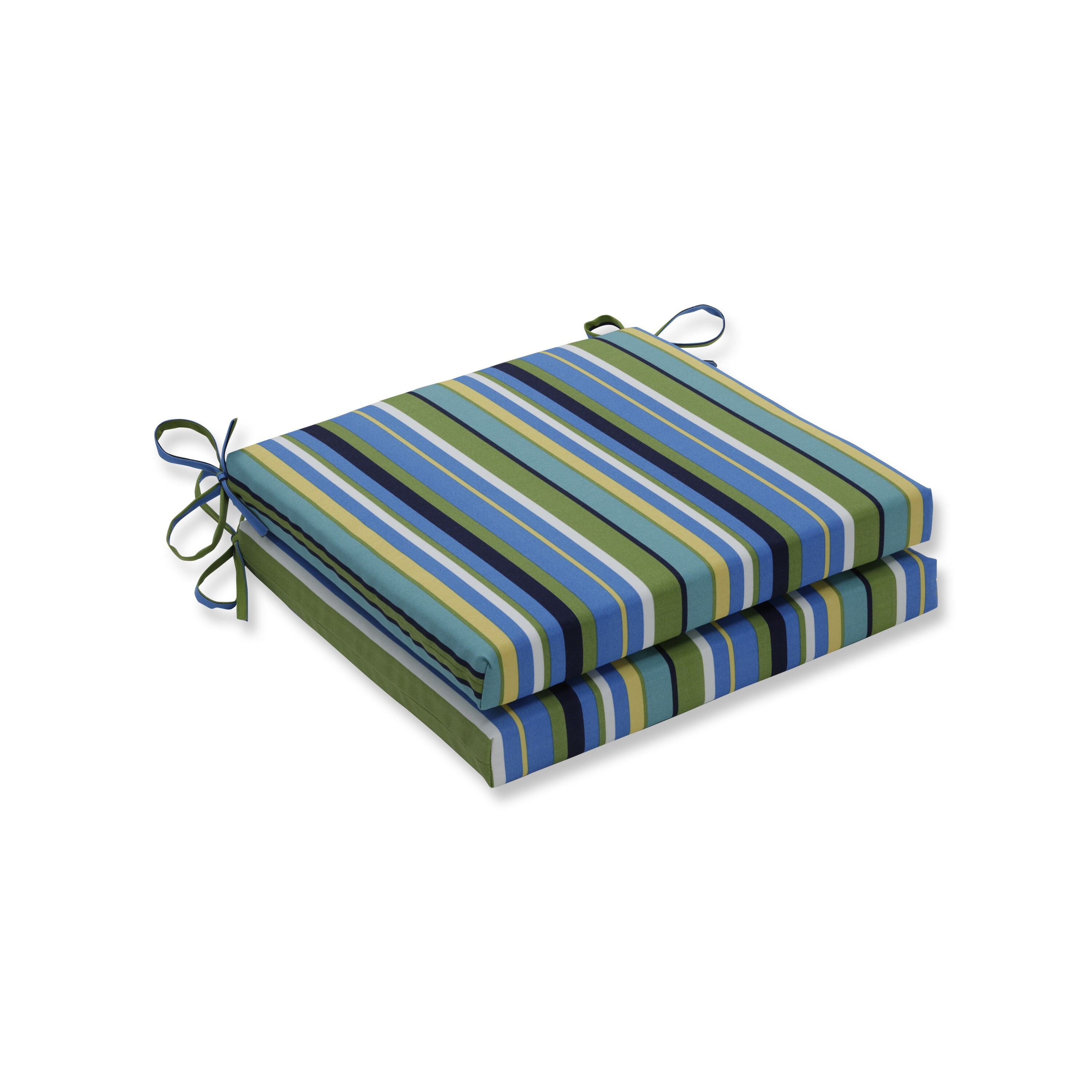 Pillow Perfect Outdoorindoor Topanga Stripe Lagoon Squared Corners Seat Cushion 20x20x3 Set Of 0469