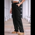 thumbnail image 4 of Pantalones Cargo de Cintura Alta para Mujer, Pantalones Casuales de Pierna con 6 Bolsillos. Negro L, 4 of 8