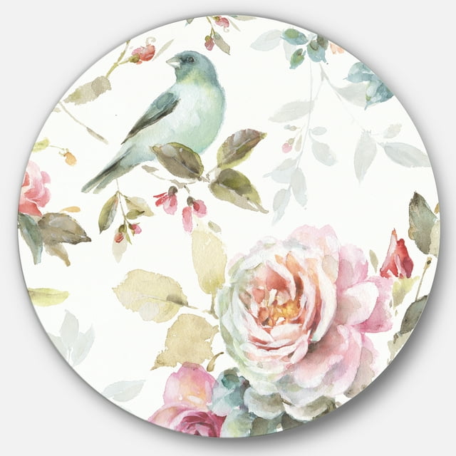 Designart 'Beautiful Bird Romance II' Farmhouse Metal Circle Wall Art