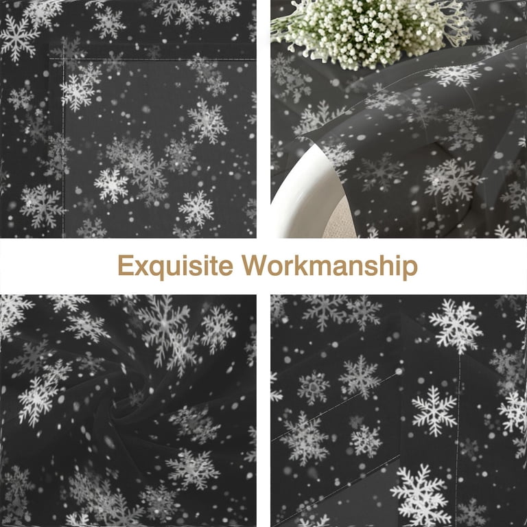 Christmas White Snowflake Sheer Curtains, Voile Drapes with Dual Rod ...