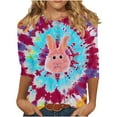 thumbnail image 1 of Liquidation d'Été Staron Hauts d'Été pour Femmes T-Shirts Basiques de Pâques Blouses à Col Rond Tendance Graphiques d'Été Manches 3/4 Mode Décontractée T-Shirts, 1 of 5