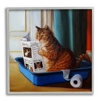 Stupell Industries Litter Box Reading Funny Cat Pet Painting, 24 x 24,Design by Lucia Heffernan