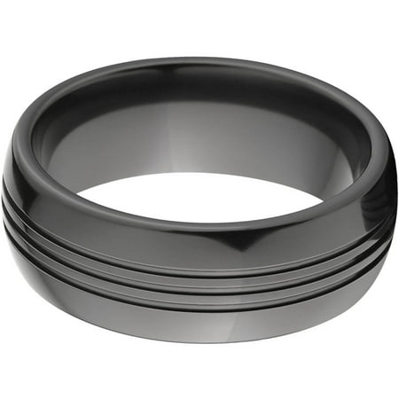 8mm Half-Round Black Zirconium Ring with Three Grooves
