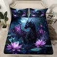 thumbnail image 2 of Castle Fairy Black Purple Dragon 4 Pieces Queen Sheet Sets for Kids Children Teens,Chic Floral Lotus Ultra Soft Flat Sheet,Abstract Flower Animal Queen Fitted Sheet,Luxury Bedroom Decor, 2 of 7