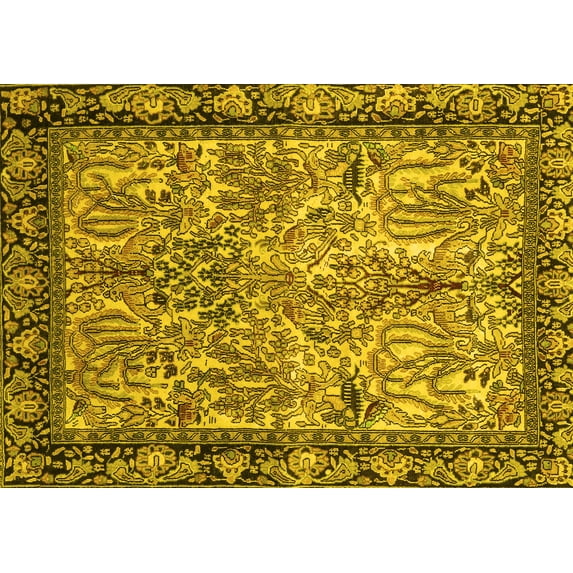 Ahgly Company Machine Washable Indoor Rectangle Persian Yellow Traditional Area Rugs, 3' x 5'