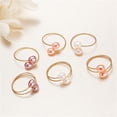 thumbnail image 3 of PAURO Adjustable Rings for Women Gold Plated Imitation Pearl White Pink Purple Open Cute Stainless Steel Vintage Charm Elegant Statement Personalized Dainty Jewelry Pink 2, 3 of 4