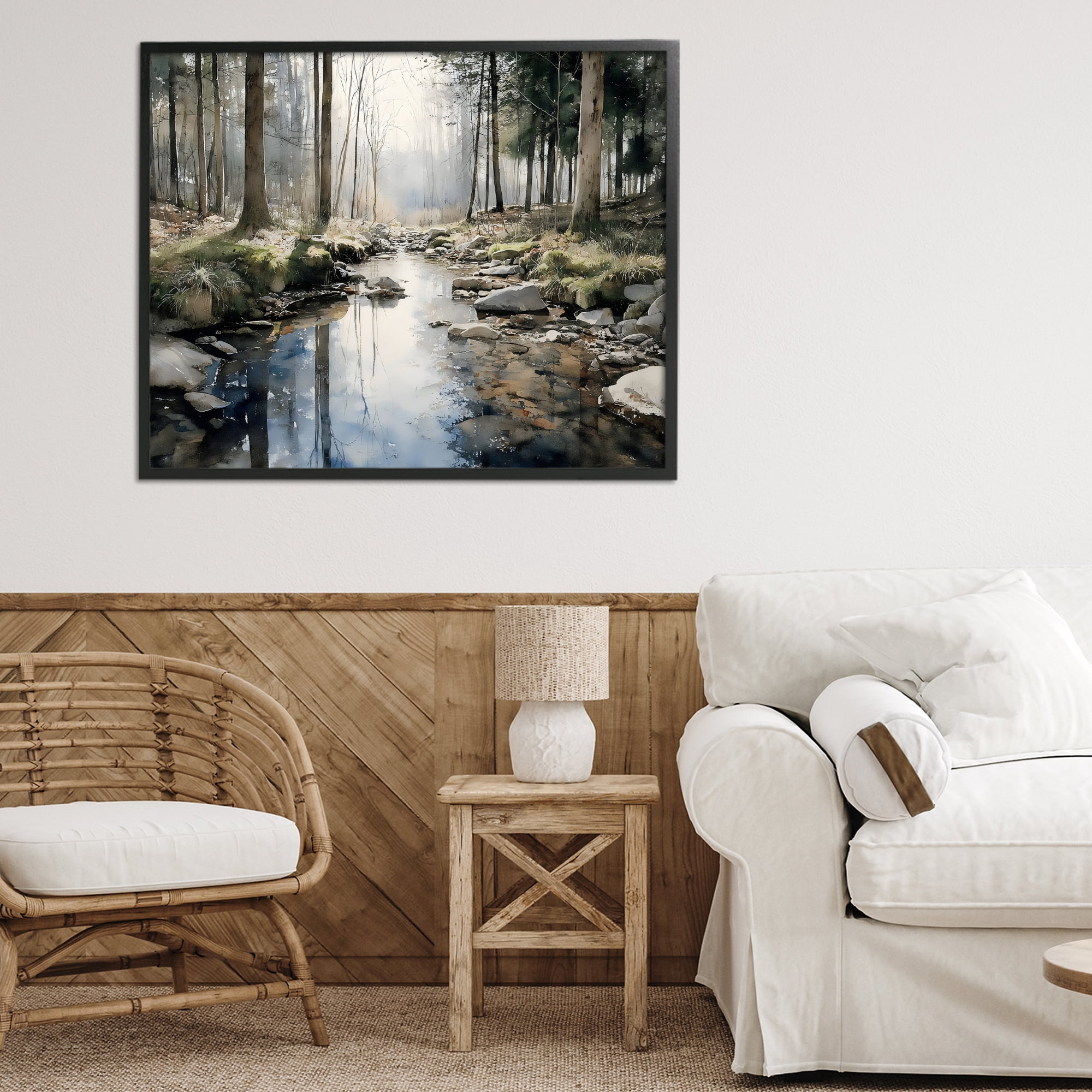 Stupell Industries Rock Creek in Morning Mist Black Framed Giclee Art, design by Franklyn Gregory