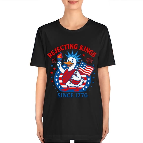American Revolution Graphic Tee - "1776 Kings Rejected" Duck Design - Comfortable Vintage Washed Cotton Crewneck