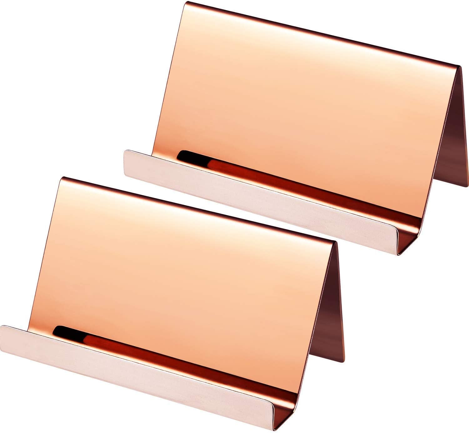 2 Pack Stainless Steel Business Cards Holders Desktop Card Display Business Card Rack Organizer