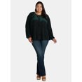 thumbnail image 5 of Terra & Sky Black Label Women's Plus Size Velvet Open Neck Blouse, 0X-5X, 5 of 5